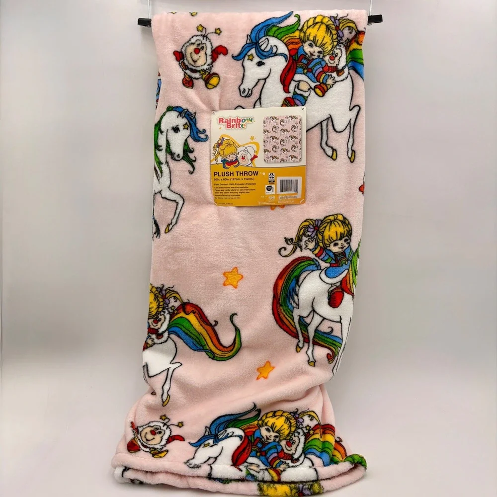 Rainbow Brite Plush Throw‎ Blanket  Pink Unicorns Stars 50x60